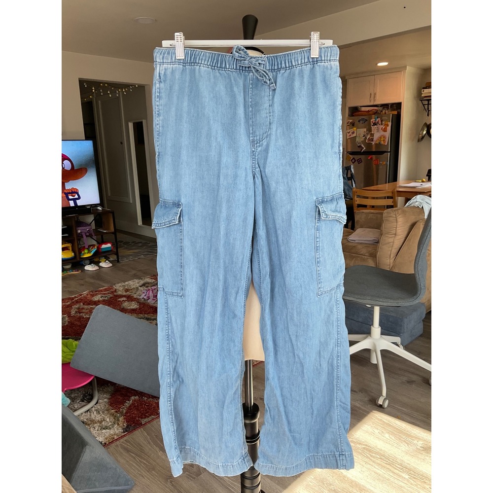 Gap Women Medium Indigo Easy Light Weight Pull On Cargo Pants S Y2K Utility